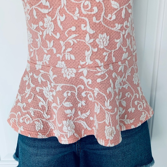 Celine by Champion pink & white embroidered peplum top Size S EUC - Picture 3 of 5